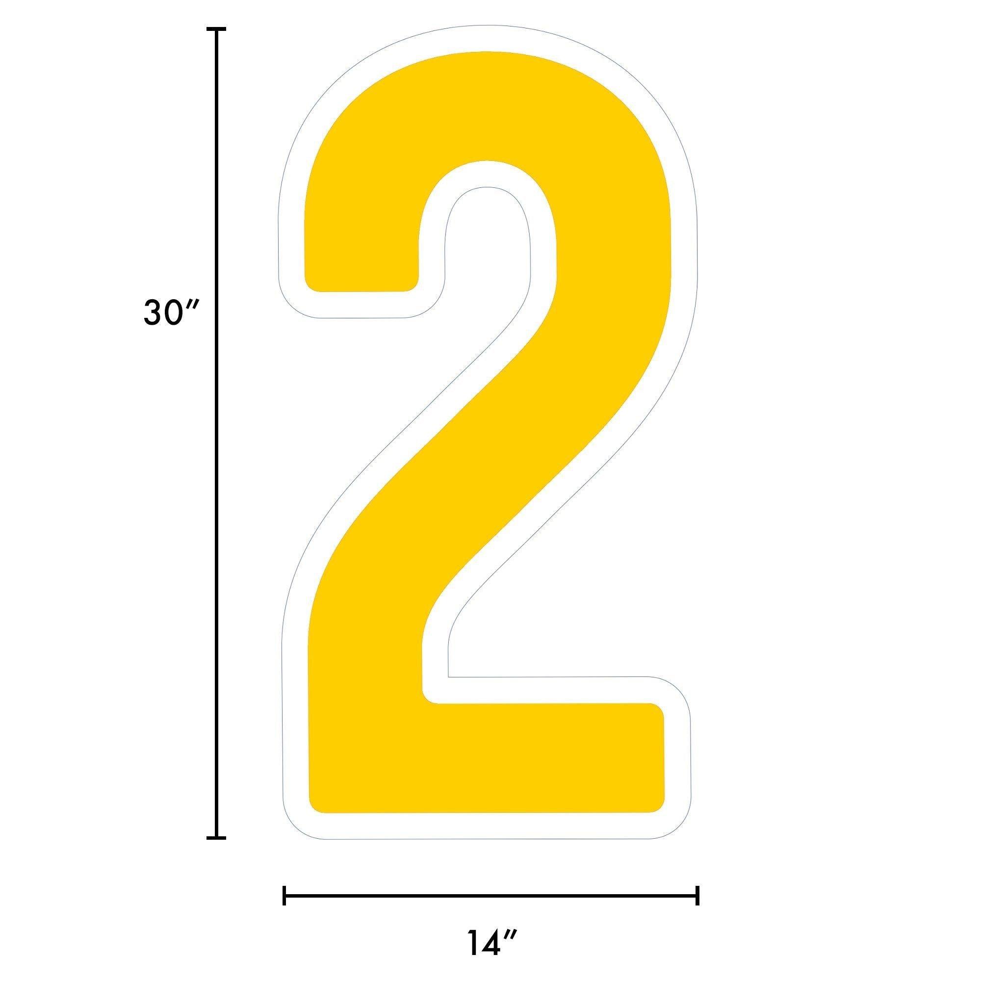 Yellow Number (2) Corrugated Plastic Yard Sign, 30in